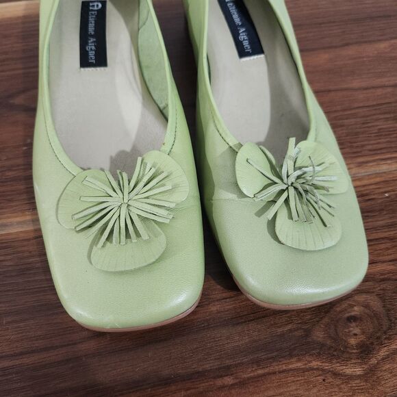 Etienne Aigner Lime Green Pumps Heels Womens 8.5 M Gardener Leather Stacked Heel - Picture 8 of 13